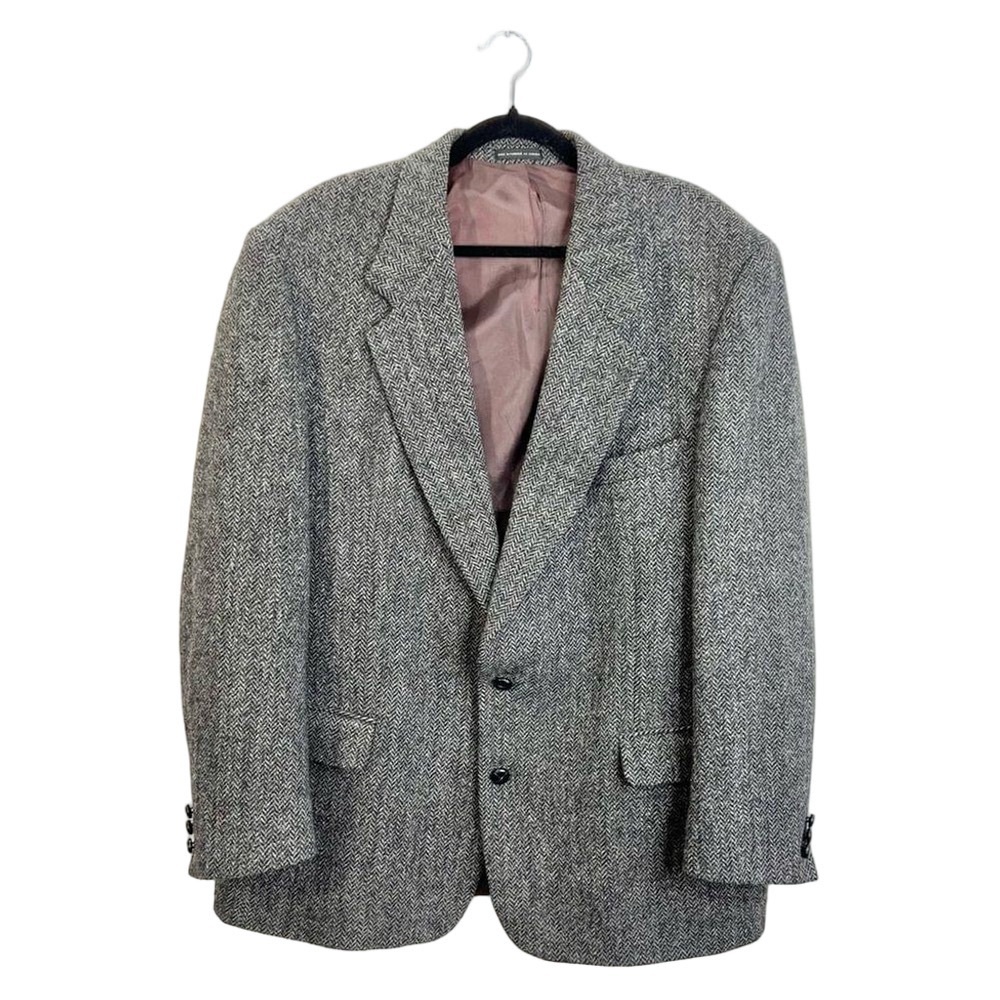 Vintage union made Harris Tweed grey wool preppy academia blazer jacket 46R